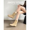 Versión de Cuero Suave ~ Botas de Nieve Redondas Retro para Mujer, Forradas de Felpa, Cálidas, Botas de Algodón Peludas, Uso Bidireccional, Suela Plana, Botines Marrones Estilo Birkenstock