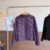 Jaqueta acolchoada de algodão com gola alta feminina para outono e inverno, corte justo, modeladora, versátil, com forro segmentado de fleece. 13554