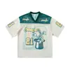 Jie Zhan Roupa Masculina Estilo Americano Padrão Estrela Malha Jersey Manga Curta 2026 Primavera-Verão Nova Marca de Moda Retro Malha Respirável Camiseta