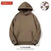 Blusões com Capuz Espessos Forrados com Fleece de Algodão Chinês 420g para Homens e Mulheres, Moletons de Cor Pura, Uniformes de Classe Soltos, Roupas de Trabalho Estampadas