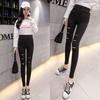 Atacado Sarja Rasgada Leggings Calças Femininas Outono Apertado Exterior Desgaste Preto Magro Leggings Lápis Calças Pretas Pequenas