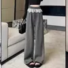 Calça Wide Leg Patchwork de Renda com Bolinhas Feminina Outono Cintura Alta Perna Reta Hot Girl Linha A Fluida Solta Casual Comprimento Total