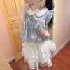 Nuevo Conjunto de Dos Piezas de Verano Estilo Japonés Petite Dulce Estilo Universitario Top de Retazos a Cuadros y Falda con Volantes para Mujer