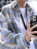 Camisa de Manga Larga a Cuadros para Hombre en Primavera y Otoño, Camisa Casual para Hombres y Mujeres, Diseño de Pareja, Chaqueta Holgada y Versátil para Hombre