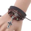 Pulsera Trenzada Multicapa para Hombre de Bicicleta Nueva Europea y Americana Cruzada de Piedra Negra Joyería de Cuero Retro de Moda