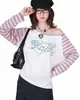 Camiseta de manga larga a rayas raglán estilo callejero americano con estampado de letras, top versátil, venta al por mayor de ropa para mujer transfronteriza