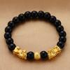 Atacado Pulseira Pixiu de Ônix Preto e Vermelho Seis Caracteres Palavras Verdadeiras Pulseira Banhada a Ouro Miçangas Homem e Mulher