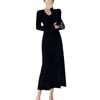 Vestido de punto interior estilo francés 2025 Otoño e Invierno Nuevo estilo Cuello en V Manga larga Elegante y Elegante Tejido Ceñidor de cintura Vestido