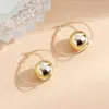 Pendientes de Aro con Perlas Redondas Geométricas Transfronterizos Europeos y Americanos para Mujer, Estilo Ins Chapado en Oro Brillante Minimalista Versátil para el Día a Día
