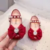 Zapatos Planos Nuevos de Primavera y Otoño con Lentejuelas, Perlas y Lazos, Zapatos Bajos de Piel, Zapatos de Rendimiento con Suela Suave, Zapatos de Princesa para Niños