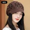 Gorro de Punto Tejido a Mano Estilo Retro con Flores Caladas para Mujer Otoño Borla de Perlas Gorro de Punto Delgado Estilo Étnico