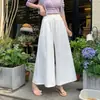 Pantalones Falda de Seda Negra Hielo para Mujer Verano Delgados Plisados de Longitud Media Cintura Alta Estilo Suave Adelgazante Pantalones de Pierna Ancha para Mujer