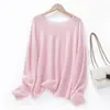 Cachemira de Seda [Cachemira de Cabra + Lana] Nuevo Estilo Cuello Redondo Agradable a la Piel Suave Suéter de Punto de Manga Larga para Mujer