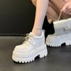 Zapatos de Mujer de Cuero Estilosos con Plataforma Impermeable y Tacón Ultra Alto de 12 cm, Nuevos Primavera 2026, Punta Redonda, Suela Gruesa, Tacón Oculto, con Cordones