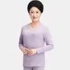 Roupas de Outono e Conjunto de Calças para Meia-Idade e Idosos Feminino Algodão Lycra Elástico Tamanho Grande Base Fina Roupa Íntima Térmica Suéter de Algodão para Mãe