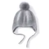 Gorro de Cachemira para Mujer 100% Cachemira Pura Nueva Moda Cálido Cortavientos Cierre de Cordones Bola de Pelo Tejido Gorro Cálido