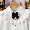 Camisas Infantis, Roupas Infantis para Exportação Atacado Splicing Renda Laço Camisas de Conjunto para Meninas, Camisas Básicas para Meninas, Trbottomy
