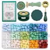 1 Conjunto de Pérolas para Selo de Cera, Conjunto de Carimbos de Selo de Cera com 24 Compartimentos e Pérolas de Cera de Cores Misturadas, Forno Derretedor de Envelopes Correspondente e Pinças