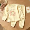 Pijama lindo de primavera y otoño para niñas, ropa de casa para bebé, ropa para el aire acondicionado de verano, conjunto de top de manga larga y pantalón largo, ropa cálida para niños