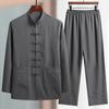 Traje Tang de seda de hielo de manga larga para hombres de mediana edad y ancianos, ropa china de Tai Chi para primavera y verano para papá, Hanfu, nuevo traje Tang chino