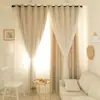 Cortinas Pretas Tendência de Camada Dupla para Meninas, Tecido Estilo Ins Cream e Voil Integrado Produto Acabado para Quarto Dormitório Proteção Solar e Isolamento Térmico