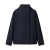 Exportación Transfronteriza Ropa de Mujer Otoño e Invierno 2025 Estilo Europeo y Americano Cuello Alto Doble Botonadura Color Sólido Chaqueta de Lana para Mujer C92828