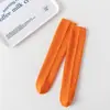 Meias Infantis Personalizadas Outono/Inverno para Bebês e Crianças Pequenas, Meias Largas de Listras Verticais Grossas com Ponto Duplo Estilo Coreano, Meias de Algodão de Cor Sólida Cano Médio