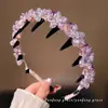 Diadema de moda con dientes de cristal rosa coreano, full-diamond, accesorio para el cabello, simple y elegante, diadema versátil vintage, pasador de pelo, estilo nuevo