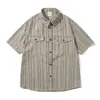 Camisa de Manga Corta a Rayas Casual Holgada de Moda Callejera Retro Americana de Verano 2026 para Hombre