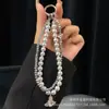 Cadena para Teléfono Móvil con Cuentas Doble Cadena Colgante de Cristal Corazón Cadena Corta de Perla para Muñeca Japonesa y Coreana de Gama Alta Venta al por Mayor