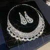 Aretes y collar de dos piezas con colgante de flor y gota de agua incrustados con diamantes, cadena para la clavícula de moda y exquisita, joyería de lujo ligero y de alta gama para mujer