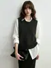 Colete de tricô trançado retrô para mulheres, gola redonda, corte solto, perfeito para usar em camadas, outono e inverno, macio e confortável, suéter sem mangas, peça externa
