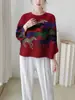 Venta directa de fábrica, nuevo top para mujer, cuello redondo, mangas murciélago estampadas, corte holgado, talla grande, adelgazante y favorecedor, es una camiseta Miyake