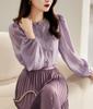 Camisa Elegante de Estilo Francés con Posicionamiento de Bordado Elegante Cuello Redondo Manga Larga Top Manga Farol Camisa de Protección Solar para Mujer Primavera y Verano