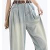 Jeans Vintage Lavados de Pierna Ancha para Mujer, Nuevo Diseño Plisado Estilo Americano, Sensación de Alta Gama, Pantalones Sueltos y Caídos de Largo Hasta el Suelo