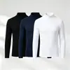 Conjunto de três peças térmico de fleece liso de manga comprida, gola alta masculina tamanho europeu transfronteiriço, camiseta justa de gola média, top de meia-gola