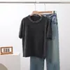Loja Principal Shanghai Danong/Camisa de Tricô de Manga Curta em Caxemira e Lã de Alta Resistência, Primavera e Outono, Gola Redonda, Bordada, Solta e Emagrecimento