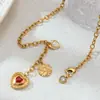 Collar Taina Acero Inoxidable Europeo y Americano Lujo Accesible Nicho Corazón Ágata Roja Set de Joyería Collar Acero de Titanio No se Desvanece