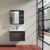 Gabinete de Baño Minimalista Moderno Aleación de Aluminio Lavabo Integrado Lavabo Cerámico Combinación Espejo Tocador de Baño Espejo Gabinete
