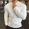 Camiseta jacquard de gofre para hombre, texturizada, corte entallado, de manga larga, top deportivo suave y transpirable, camiseta base de punto