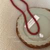 Acacia Colgante de Gota de Agua de Frijol Rojo Collar de Perlas Vintage Lujo Ligero Elegante Moda Elegante Collar Cadena Versátil Cadena Clavicular