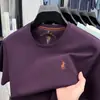 Camiseta de manga corta para hombre de algodón de fibra larga de doble cara de 230 g, nuevo modelo de verano 2026, cuello redondo, logo de caballo bordado, camiseta de manga corta transpirable para hombre