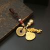 Chaveiro de carteira de peixe duplo dourado do zodíaco de latão pingente de caixa de chave de carro masculino e feminino Cinco Imperadores
