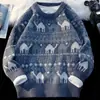 Suéter de Cuello Redondo para Hombre Otoño e Invierno Nuevo Jacquard Retro Americano Chaqueta Juvenil de Manga Larga Casual Versátil Tejido