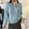 Nova Blusa de Tricô Branca Vazada Solta Estilo Preguiçoso de Outono Top Suéter de Cor Sólida de Manga Longa de Alta Qualidade para Mulheres