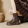 Botas de moda estilo británico para mujer, con suela gruesa, que aumentan la altura, botines, nueva colección otoño/invierno 2026, forradas de felpa, corte ajustado, de tacón alto, botines cortos