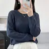 Suéter de punto de algodón puro con cuello redondo, nuevo para principios de otoño 2026, de manga larga para mujer, color liso, hueco, holgado, versátil, camiseta básica
