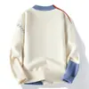 Suéter de tricô grosso e quente com costura em cores contrastantes, outono e inverno 2024, marca de tendência masculina, camisa base AliExpress