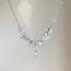 Collar Popular de Xiaohongshu con Flor de Zirconia en Forma de Gota de Trigo de Hada, Gama Alta, Elegante, Lujo Ligero, Diseño de Nicho, Cadena para Clavícula