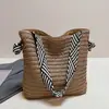 Bolsa de Palha Estilo Férias da Moda para Mulheres 2026 Nova Tendência Bolsa de Ombro Trançada Grande Capacidade Bolsa de Praia Casual